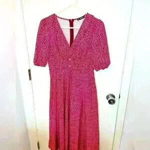 Shein ladies red poof puff sleeved floral flowy dress sz M